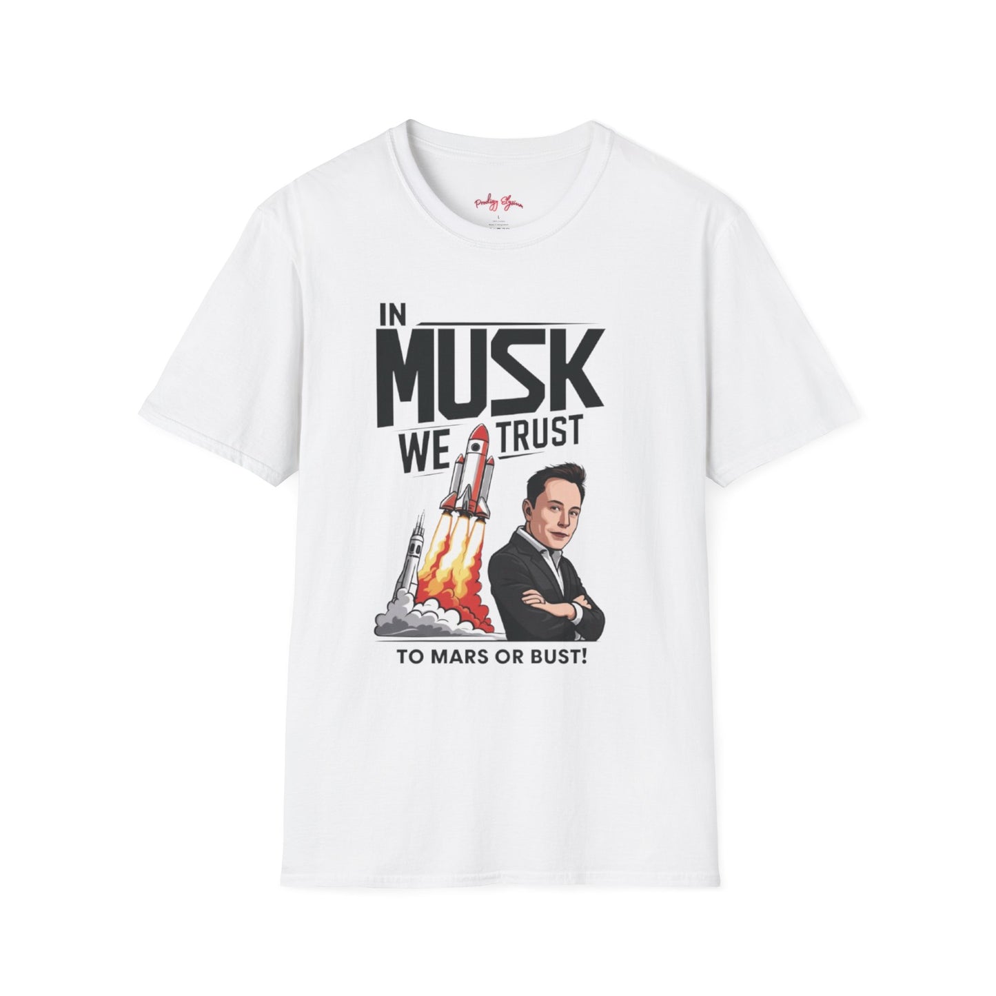 In Musk We Trust Graphic Funny T-Shirt – Unisex Softstyle Tee for Space & Tech Enthusiasts