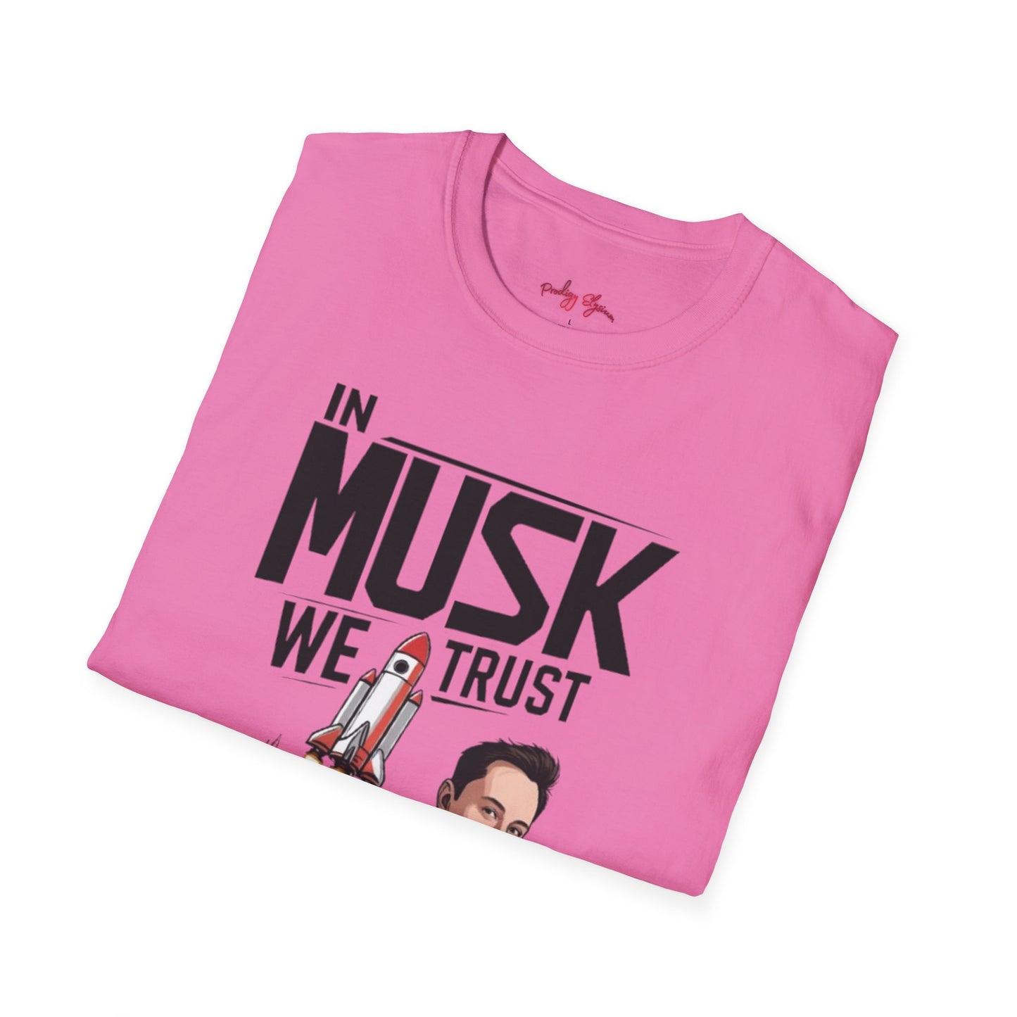 In Musk We Trust Graphic Funny T-Shirt – Unisex Softstyle Tee for Space & Tech Enthusiasts