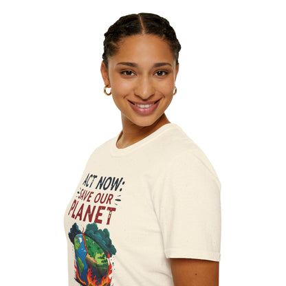 🔥 Eco-Friendly Unisex T-Shirt – 'Act Now: Save Our Planet' Wildfire Awareness 🌍