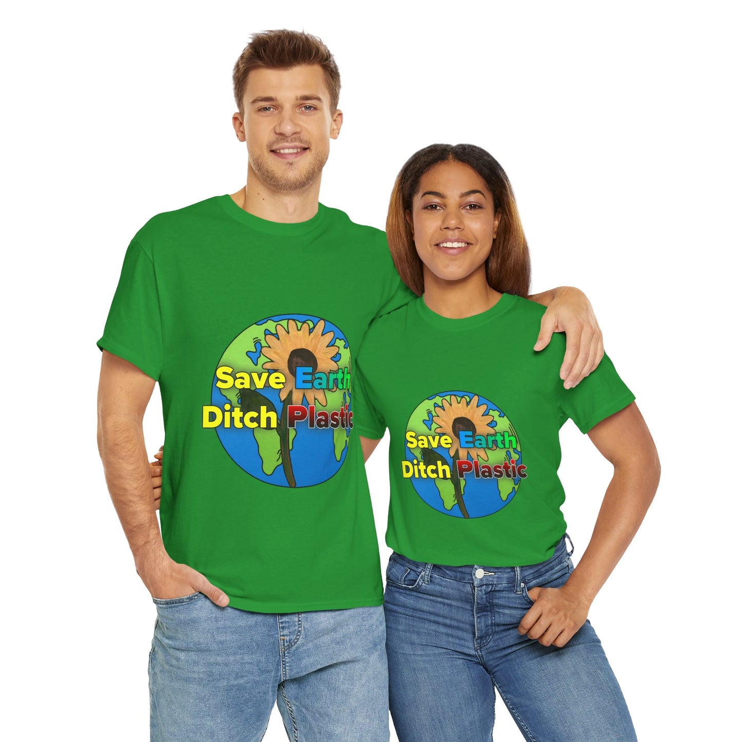 Save Earth Ditch Plastic - Unisex-T-Shirt aus schwerer Baumwolle 🌍♻️ Umweltfreundliche Botschaft | 100 % Baumwolle | Nachhaltig und langlebig