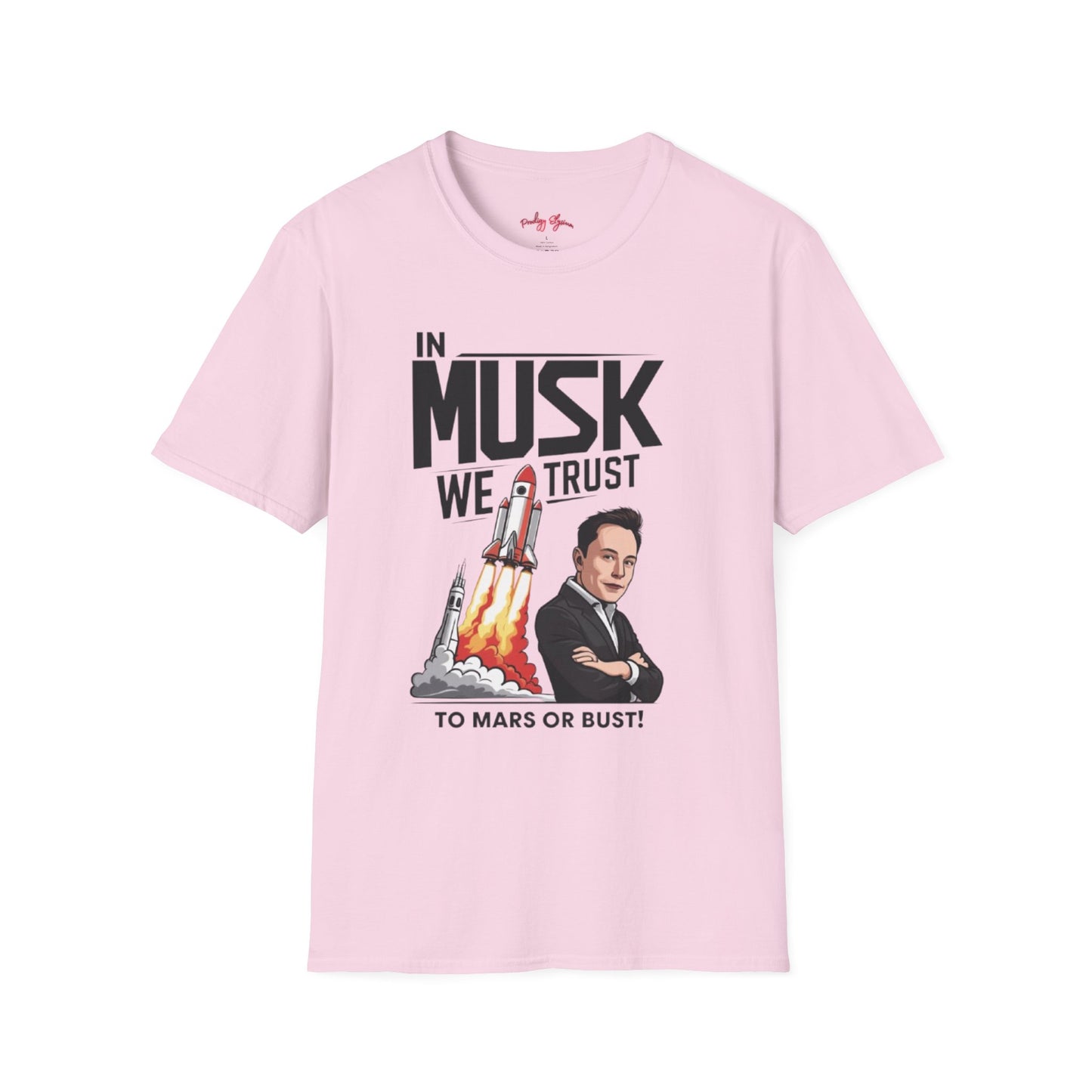 In Musk We Trust Graphic Funny T-Shirt – Unisex Softstyle Tee for Space & Tech Enthusiasts