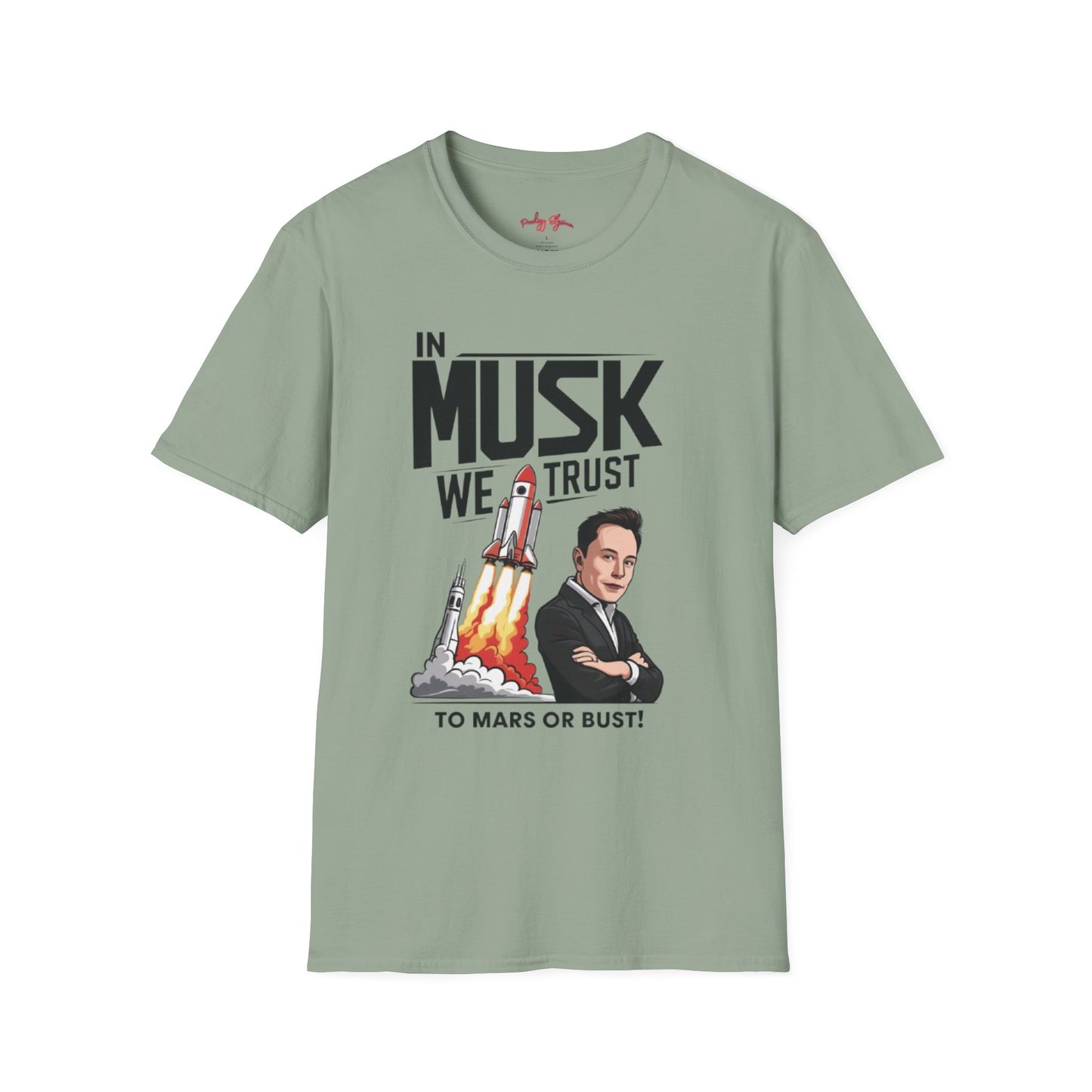 In Musk We Trust Graphic Funny T-Shirt – Unisex Softstyle Tee for Space & Tech Enthusiasts