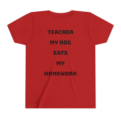 Funny Dog Homework Youth Short Sleeve Tee - Perfect Gift for Students!