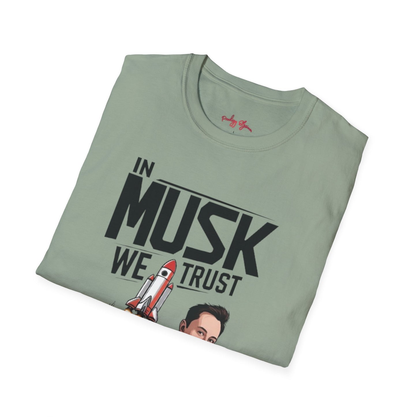 In Musk We Trust Graphic Funny T-Shirt – Unisex Softstyle Tee for Space & Tech Enthusiasts