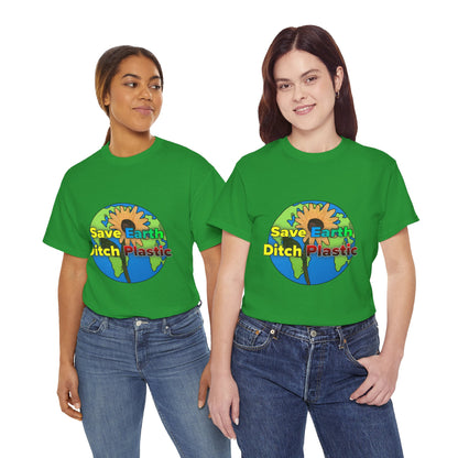 Save Earth Ditch Plastic - Unisex-T-Shirt aus schwerer Baumwolle 🌍♻️ Umweltfreundliche Botschaft | 100 % Baumwolle | Nachhaltig und langlebig