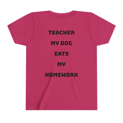 Funny Dog Homework Youth Short Sleeve Tee - Perfect Gift for Students!