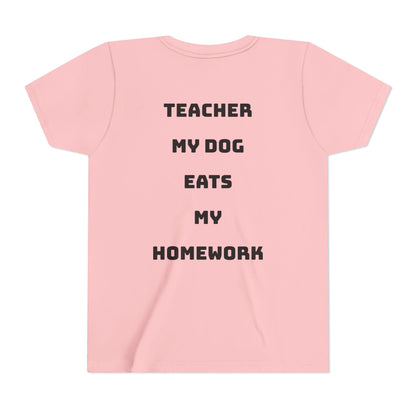 Funny Dog Homework Youth Short Sleeve Tee - Perfect Gift for Students!