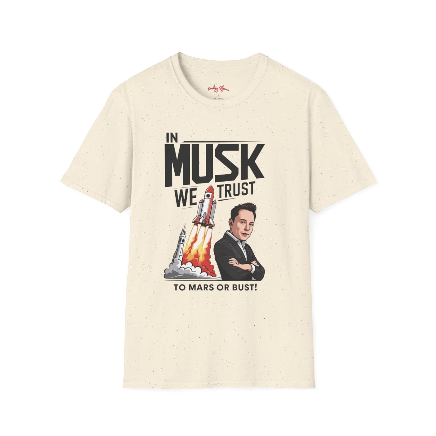 In Musk We Trust Graphic Funny T-Shirt – Unisex Softstyle Tee for Space & Tech Enthusiasts