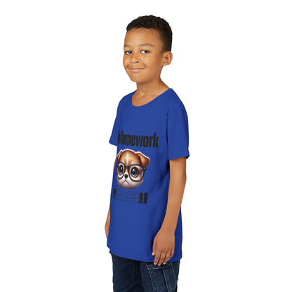 Funny Dog Homework Youth Short Sleeve Tee - Perfect Gift for Students!