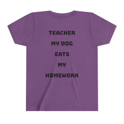 Funny Dog Homework Youth Short Sleeve Tee - Perfect Gift for Students!