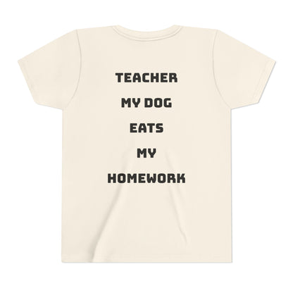 Funny Dog Homework Youth Short Sleeve Tee - Perfect Gift for Students!