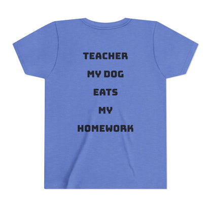 Funny Dog Homework Youth Short Sleeve Tee - Perfect Gift for Students!