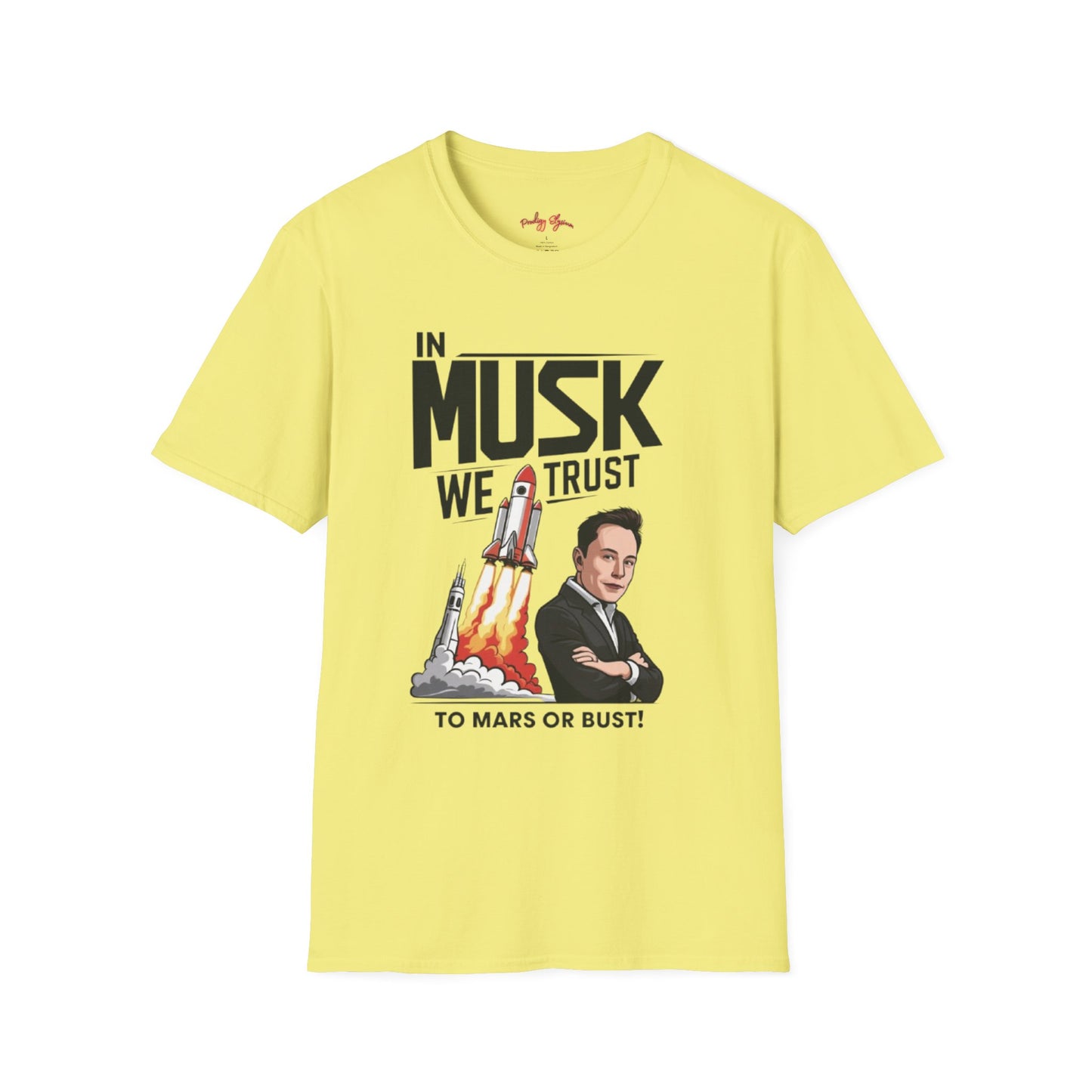 In Musk We Trust Graphic Funny T-Shirt – Unisex Softstyle Tee for Space & Tech Enthusiasts