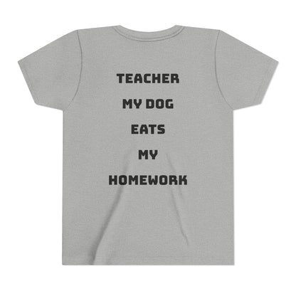 Funny Dog Homework Youth Short Sleeve Tee - Perfect Gift for Students!