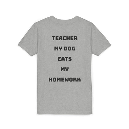 Funny Dog Homework Youth Short Sleeve Tee - Perfect Gift for Students!