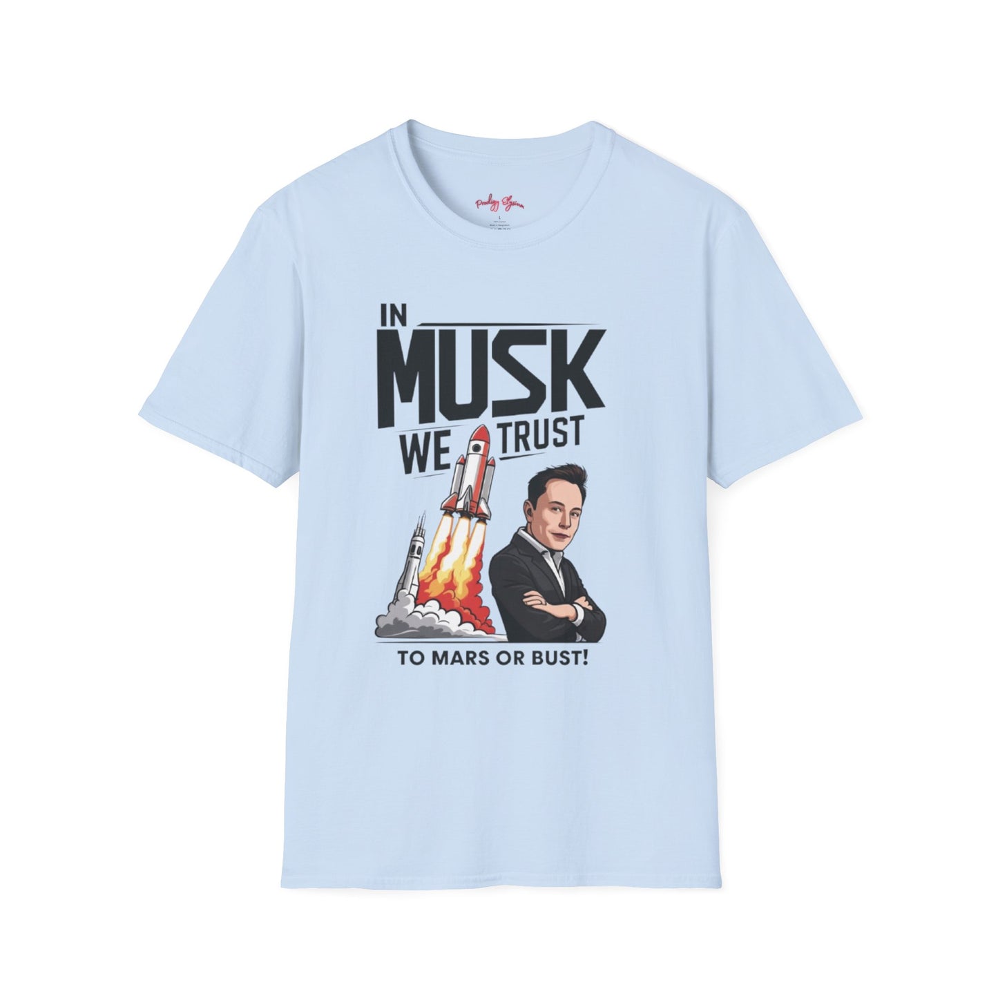 In Musk We Trust Graphic Funny T-Shirt – Unisex Softstyle Tee for Space & Tech Enthusiasts