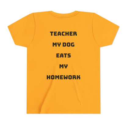 Funny Dog Homework Youth Short Sleeve Tee - Perfect Gift for Students!