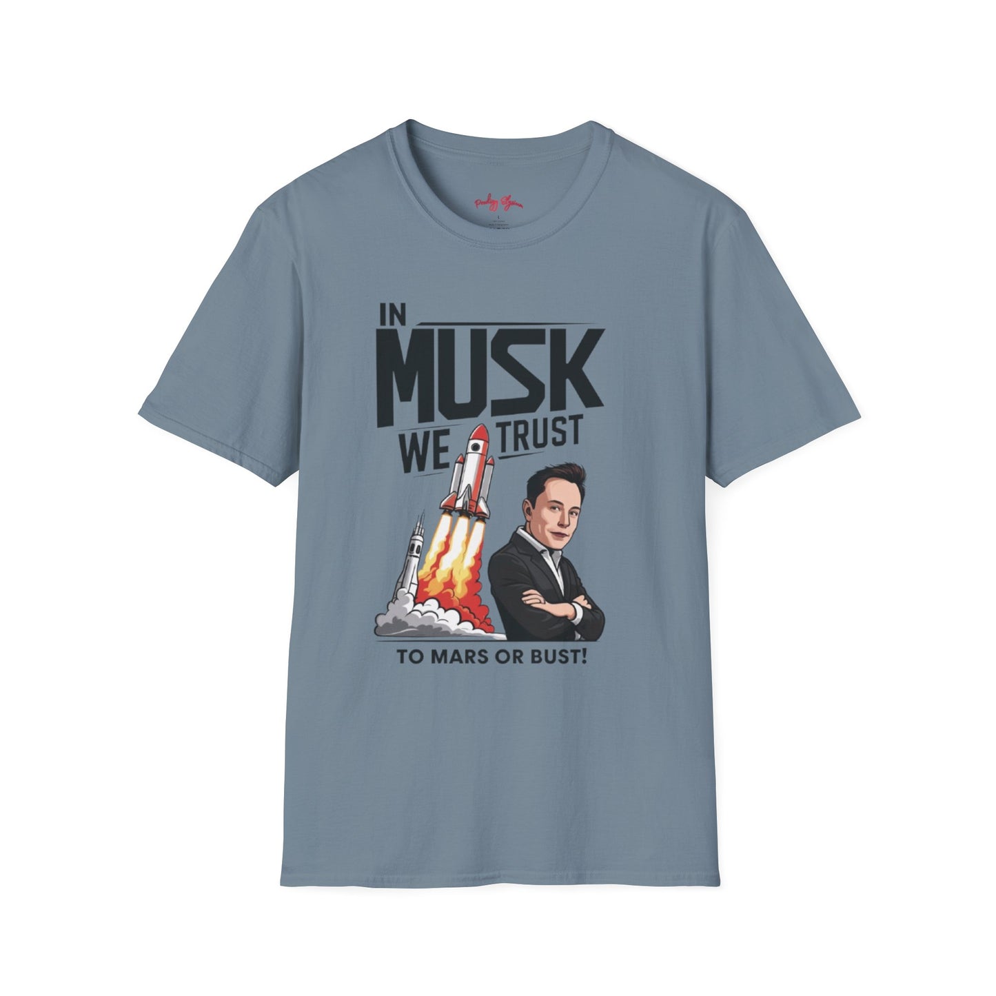 In Musk We Trust Graphic Funny T-Shirt – Unisex Softstyle Tee for Space & Tech Enthusiasts