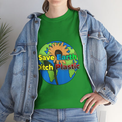 Save Earth Ditch Plastic - Unisex-T-Shirt aus schwerer Baumwolle 🌍♻️ Umweltfreundliche Botschaft | 100 % Baumwolle | Nachhaltig und langlebig